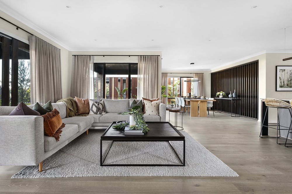 11. Using timber beams can half open your space to rumpus rooms or offices like here in the Savannah display home